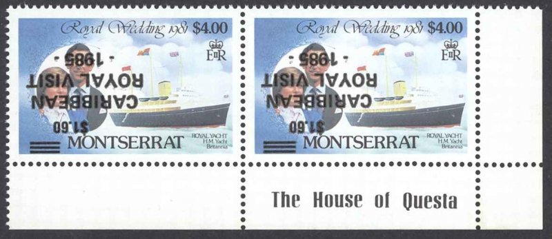 Montserrat Sc# 578 (INVERTED OVERPRINT) MNH Pair 1985 $1.60 Royal Visit