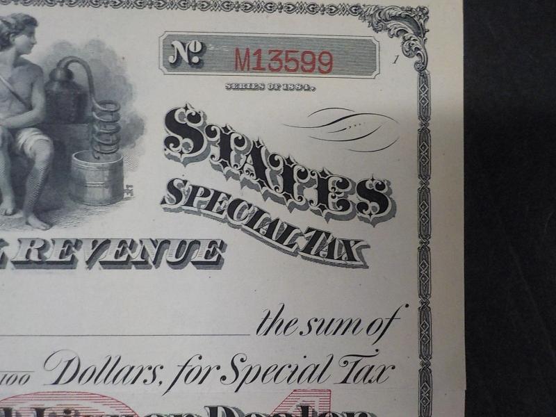 1884 $25 U.S. Internal Revenue, Dealer License Retail Liquor Special Tax Stamp