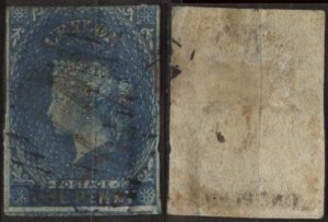 Ceylon 3 (used, soiled) 2p Queen Victoria, dp turq (1857)