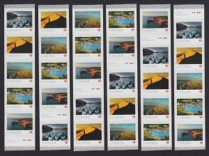 set of different GUTTER POSITION = FAR AND WIDE = 6 strips of 5 MNH Canada 2020