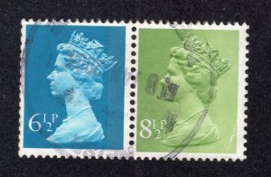 Great Britain 1970-95 6 1/2p & 8 1/2p se-tenant Machins, Scott MH60, MH65 used