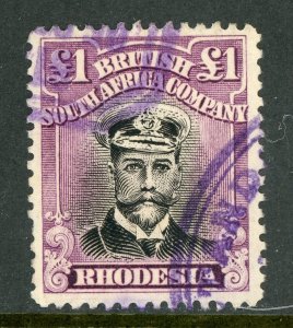 Southern Rhodesia 1924 British KGV One Pound Scott #311 VFU A738