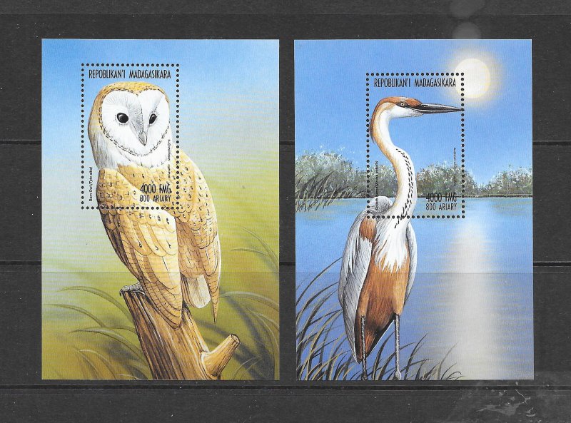 BIRDS - MALAGASY #1398-9 OWL & CRANE S/S MNH