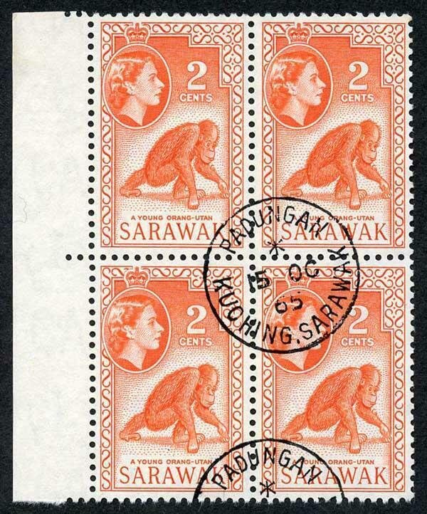 SARAWAK SG205 1965 2c Red-orange Wmk w12 THE KEY VALUE CDS Block Cat 64 pounds