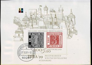 Germany 1999,Sc.#B849 used, Stamps Bavaria N° 1 and Saxony N°1; souv. sheet
