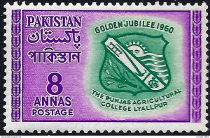 PAKISTAN 1960 QEII 8a Bluish Green & Reddish Violet, Golden Jubilee of Punjab...