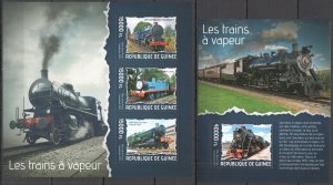 St686 2014 Guinea Transport Steam Trains Locomotives Trains Kb+Bl Mnh