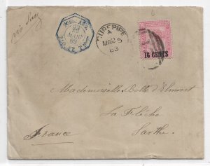 1883 Mauritius to La Fliche, France via Suez solo Sc #76 (65531)