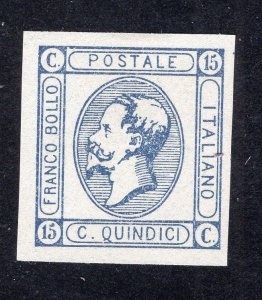 Italy 1863 15c blue Emmanuel II, Scott 23 MNG Forgery
