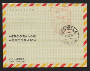 SPAIN Aerogramme 6P Meter Imprint 1961 Marbella cancel!