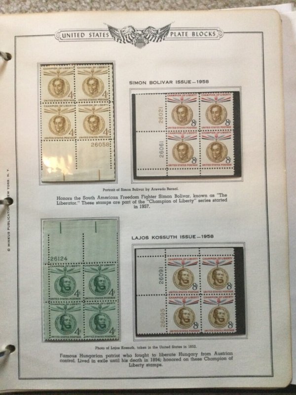 1. Minkus Album of U.S. Commemorative Mint,OG,NH/LH Plate Blocks... SCV $171.00