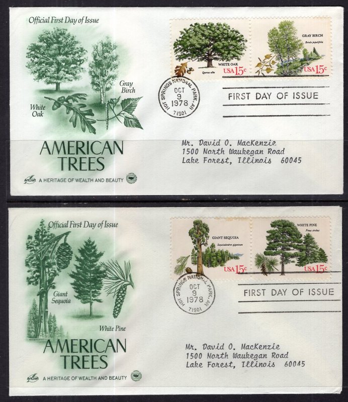 US 1764-1767 Trees PCS Artcraft Variety Set of Two Typed FDCs