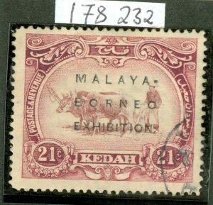 SG 42 Kedah 1922 21c mauve & purple OVPT type 5. Very fine used by 'favor'...