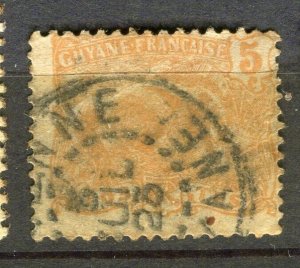 FRENCH COLONIES; GUYANE 1920s early Pictorial type used 5c. value + Postmark