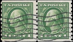 1912 US SC # 412 F VF USED COIL PAIR  NH  ng MACH. CANCEL - VERY SOUND -