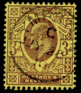 SG234 SPEC M20(5), 3d purple on lemon (CHALKY), FINE USED, CDS. Cat £18. 