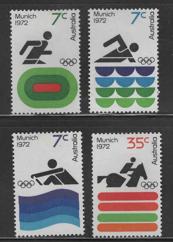 AUSTRALIA Scott 527-530 MH* Munich Olympics 1972 stamp set