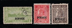 India Travancore O45-O46, O48 U Overprint