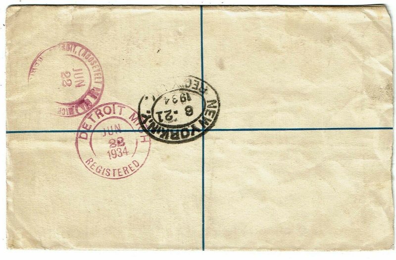 Malta 1934 Sliema cancel on registry envelope to the U.S.