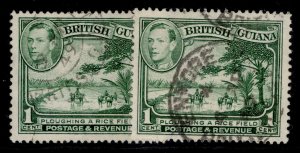 BRITISH GUIANA GVI SG308 + 308b, 1c PERF VARIETIES, FINE USED.