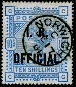 SG O10, SCARCE 10s ultramarine, FINE USED, CDS. Cat £3750. PTS CERT. CG