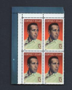 Scott # 3152 unused NH Plate Block of 4   Humphrey Bogart