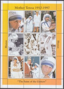 BHUTAN Sc # 1192 S/S of 9 DIFF HONOURING MOTHER THERESA