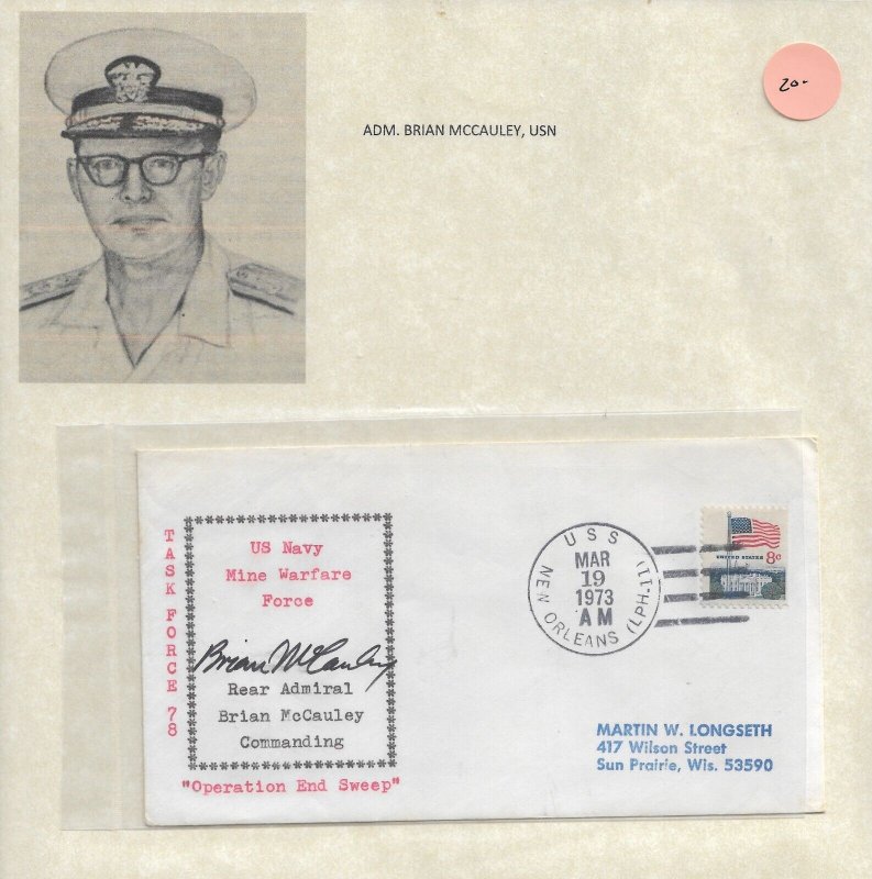 1973 Adm Brian McCauley USN on USS New Orleans LPH-11 cover (52098)