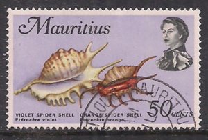 Mauritius 1972 QE2 50ct Violet Spider shell Used SG 448 ( B398 )