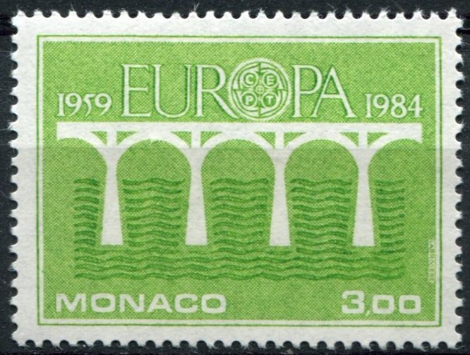 Monaco Sc#1425 MNH, 3f yel grn, Europa (C.E.P.T.) 1984 - Bridge, 25th Anniver...
