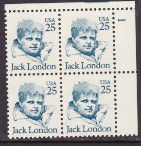 Great Americans Issue of 1986-94 25c Jack London Plate Number Block-4 VF/NH