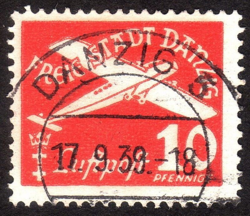 1938, Danzig, 10pfg, Used, Sc C42, Mi 298