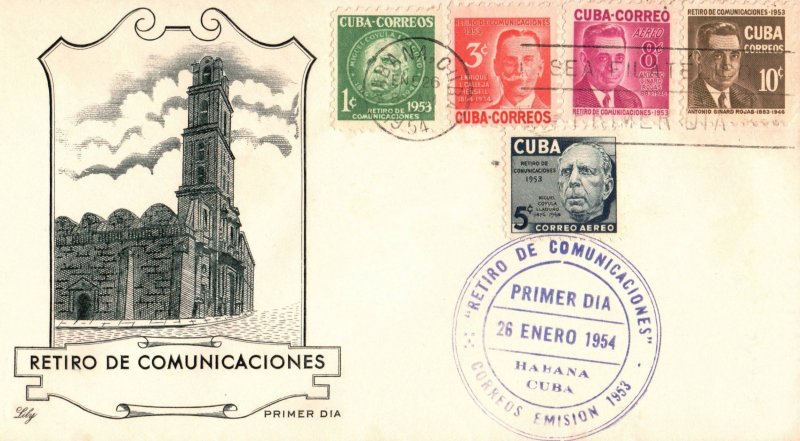 Cuba 1954 Retirement Fund for Postal Employees & Airmail FDC First Day Cover