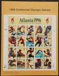 U.S. Used #3068 32c Summer Olympics Sheet of 20 Souvenir Page. SP#1236