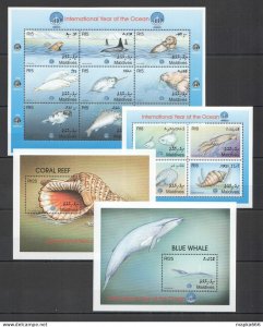 Z0219 1998 Maldives Fish & Marine Life Fauna Year Of The Ocean 2Kb+2Bl Mnh