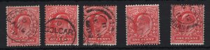 GB 1911 1d perf 14 sg272 rose-red, deep rose-red, intense rose-red, rose-carmi