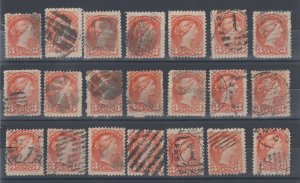 #37 Small Queen LOT x 21 unchecked for perforations, Canada used, corks, fancy +