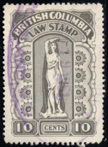 1912 Canadian Revenue 10 Cents British Columbia Law Stamp Used