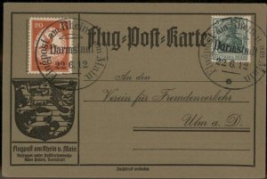 Germany 1912 Zeppelin Schwaben Si11.1.22j Darmstadt Schneider von Ulm Cove 97730