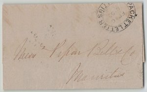 Ceylon 1852 GALLE POST PAID Mauritius Packet Letter Stampless Folded Letter SFL