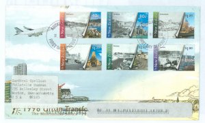 New Zealand 1557-1562 1998 urban transportation, set of 6 on an addressed, cacheted fd cover, flap damage on reverse