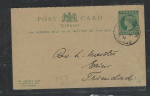 TRINIDAD COVER (PP2412B)  1911  QV 1/2 D HALF OF REPLY PSC USED LOCALLY NO MSG 