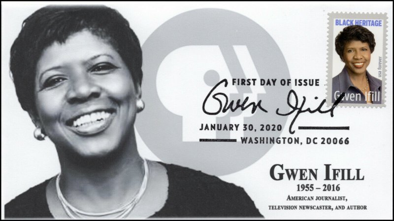 20-019, 2020, Gwen Ifill, Pictorial Postmark, FDC, Black Heritage, Journalist