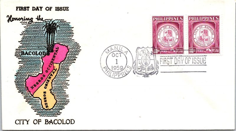 Philippines FDC 1959 - Bacolod City - 2x10c Stamp - Pair - F43198