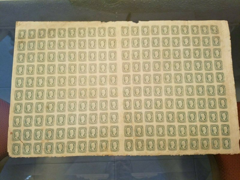 Confederate States 11 Archer & Daley HORIZ TEXTILE MARKS VAR Sheet of 200 Stamps