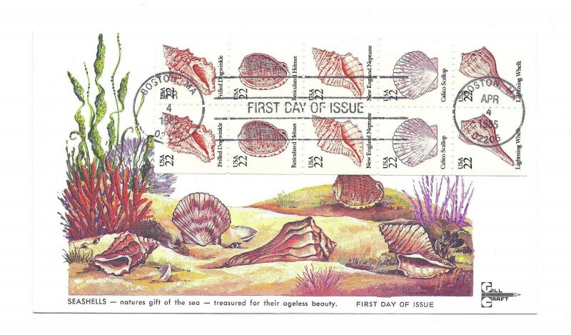 2121a (2117-21)  Seashells, booklet pane of 10, GillCraft  FDC