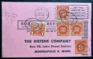 1955 Elyria OH USA Business Reply Envelope Postcard Cover To Minneapolis MN