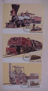 PORTUGAL ST.TOME P 3 DIFF. MAXI CARDS RR TRAIN 1982 UNADDRESSED