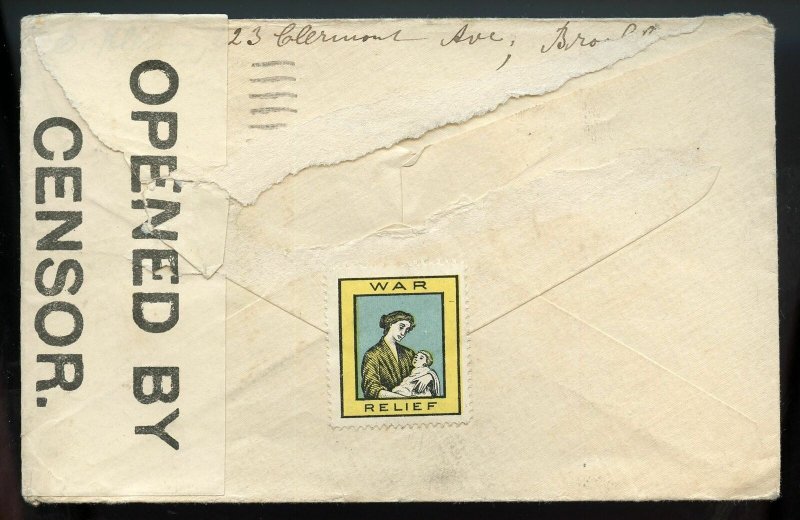 U.S. Scott 424 and 425 (2) Washington-Franklins on 1916 Censored Cover to Europe 