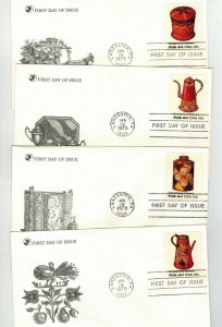 USA SETENANT SET OF 4 SINGLES FDCs PENNSYLVANIA TOLEWARE Nice!